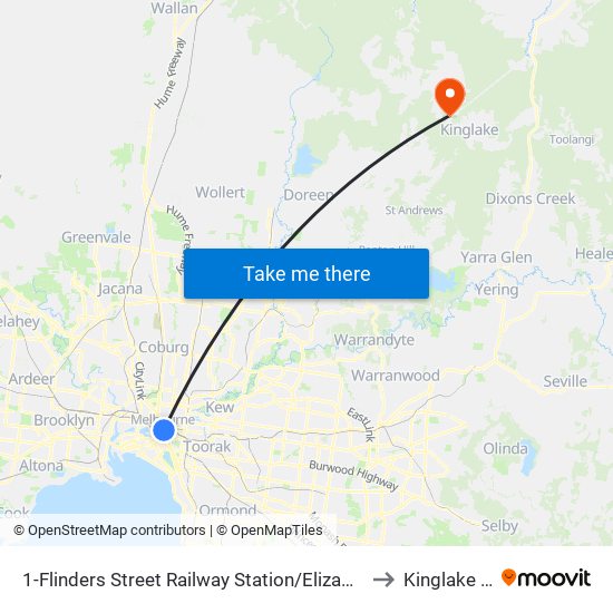 1-Flinders Street Railway Station/Elizabeth St (Melbourne City) to Kinglake Central map