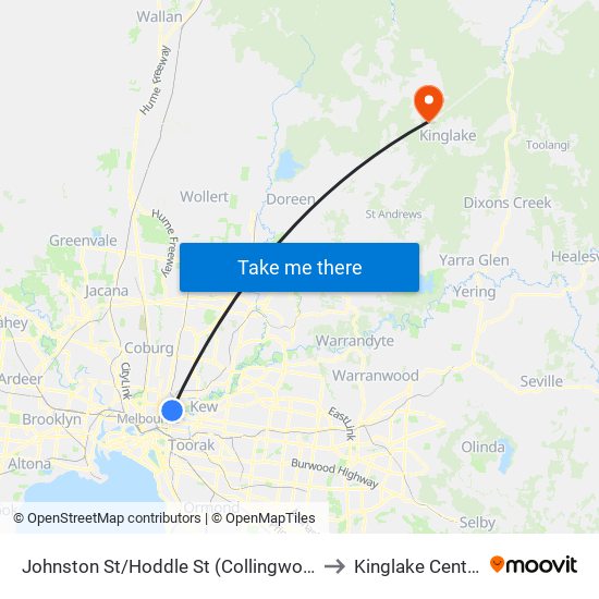 Johnston St/Hoddle St (Collingwood) to Kinglake Central map