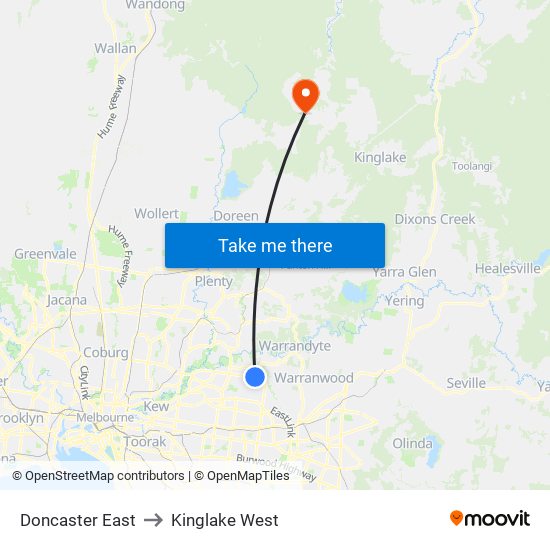 Doncaster East to Kinglake West map