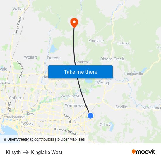 Kilsyth to Kinglake West map