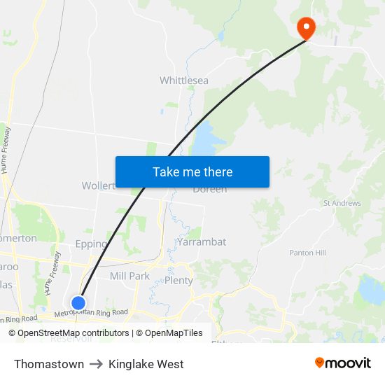 Thomastown to Kinglake West map