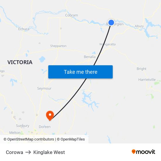 Corowa to Kinglake West map