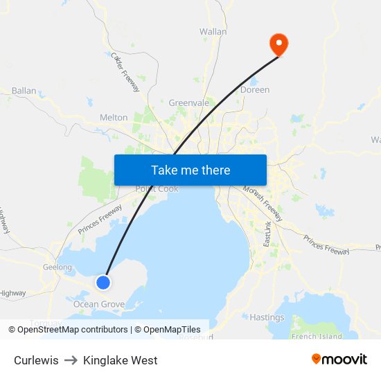 Curlewis to Kinglake West map