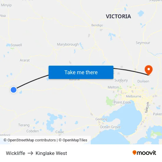 Wickliffe to Kinglake West map