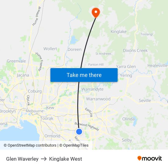 Glen Waverley to Kinglake West map