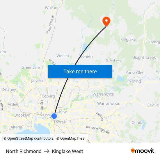 North Richmond to Kinglake West map