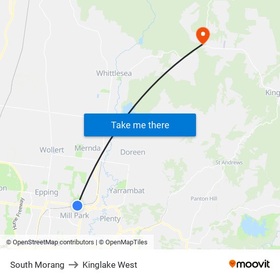 South Morang to Kinglake West map