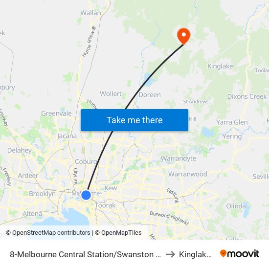 8-Melbourne Central Station/Swanston St (Melbourne City) to Kinglake West map