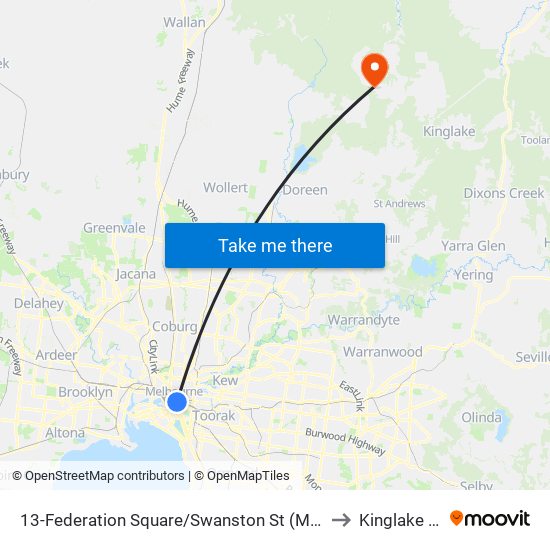 13-Federation Square/Swanston St (Melbourne City) to Kinglake West map