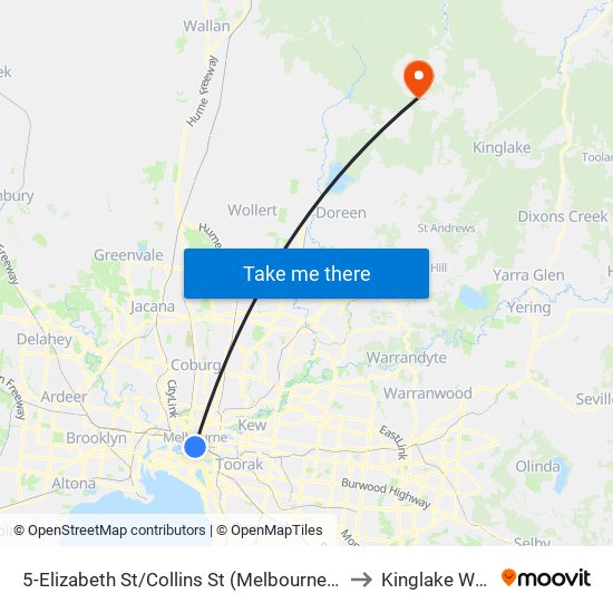 5-Elizabeth St/Collins St (Melbourne City) to Kinglake West map