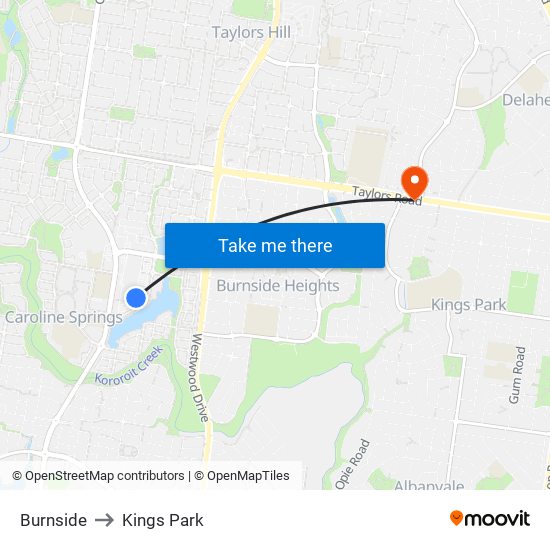 Burnside to Kings Park map