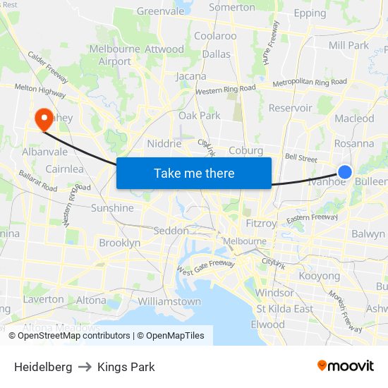 Heidelberg to Kings Park map