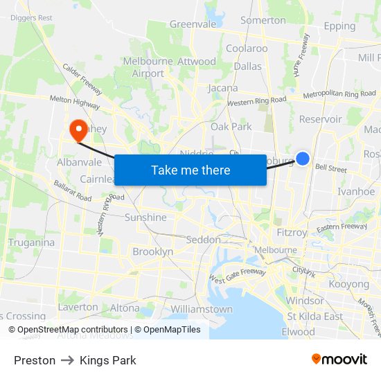 Preston to Kings Park map