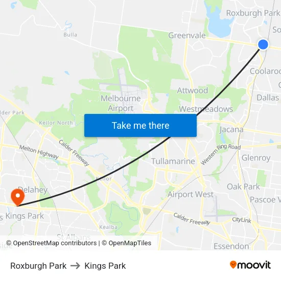 Roxburgh Park to Kings Park map