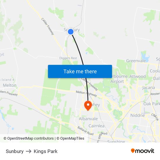 Sunbury to Kings Park map