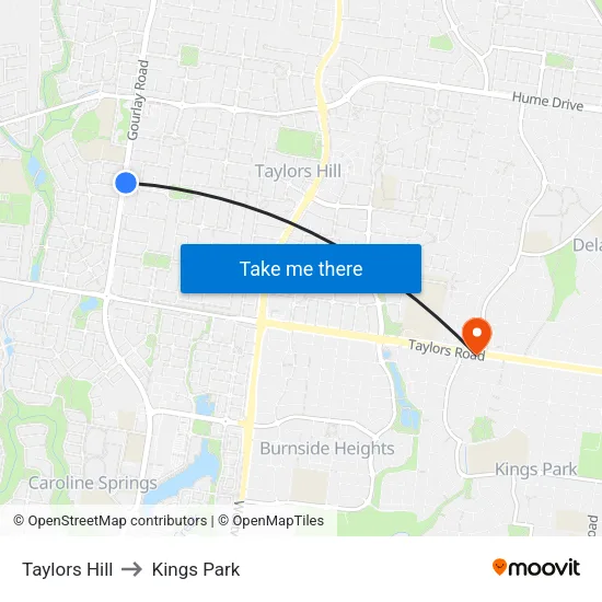 Taylors Hill to Kings Park map