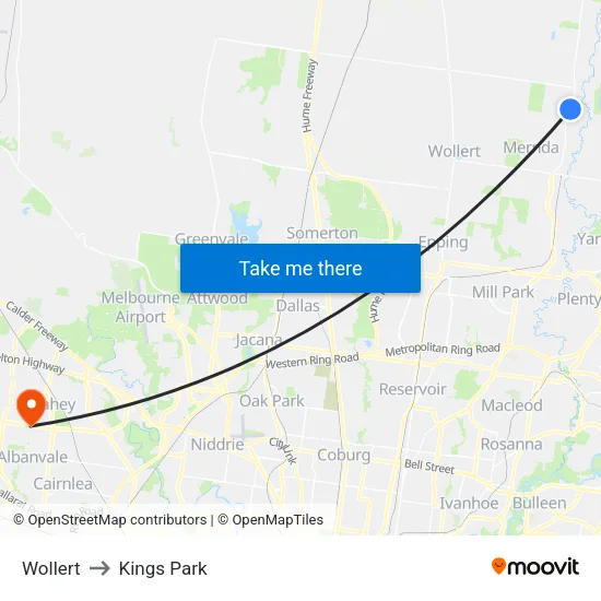 Wollert to Kings Park map