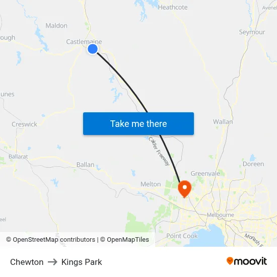 Chewton to Kings Park map
