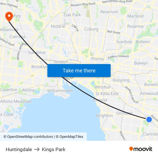 Huntingdale to Kings Park map