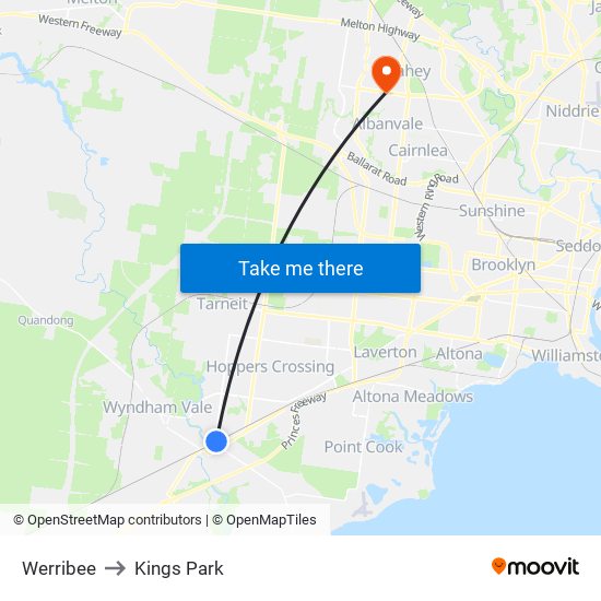 Werribee to Kings Park map