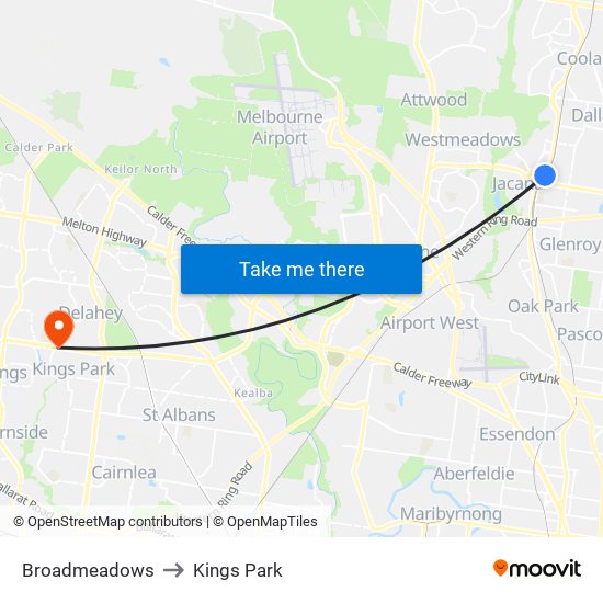 Broadmeadows to Kings Park map