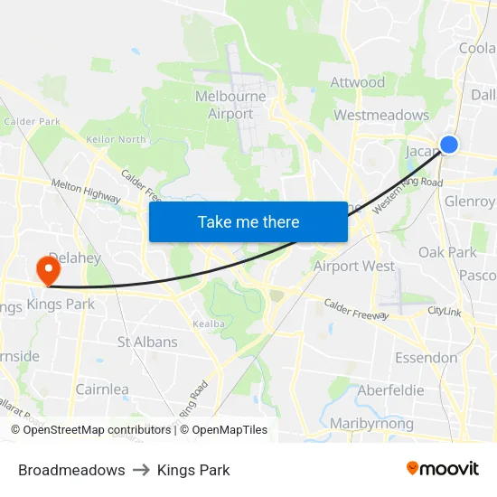 Broadmeadows to Kings Park map