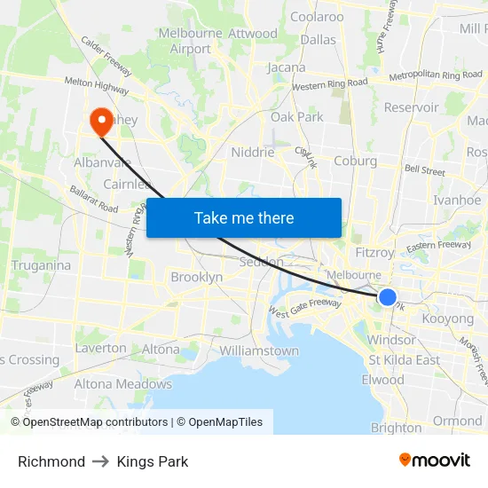 Richmond to Kings Park map