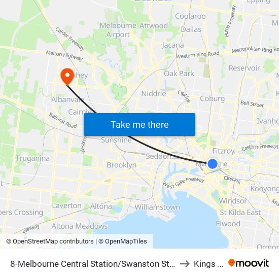 8-Melbourne Central Station/Swanston St (Melbourne City) to Kings Park map