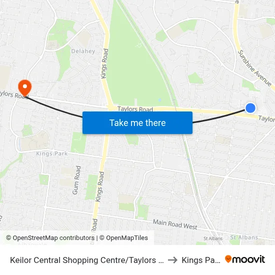 Keilor Central Shopping Centre/Taylors Rd to Kings Park map