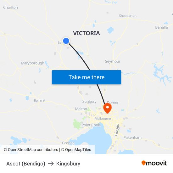 Ascot (Bendigo) to Kingsbury map