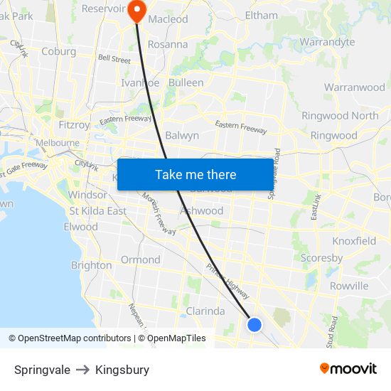 Springvale to Kingsbury map