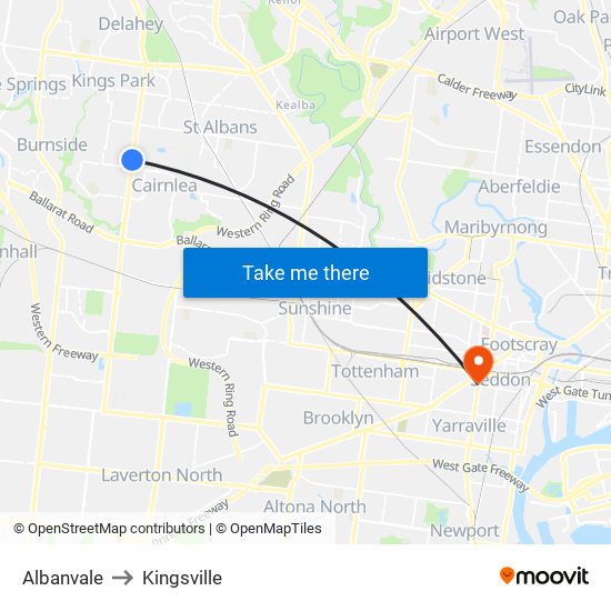 Albanvale to Kingsville map