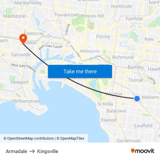 Armadale to Kingsville map