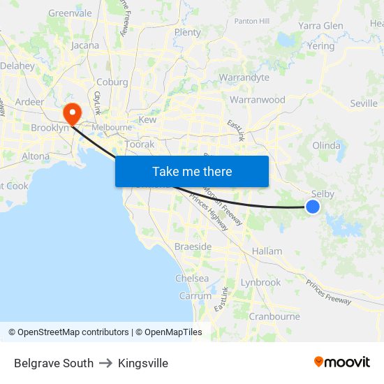 Belgrave South to Kingsville map