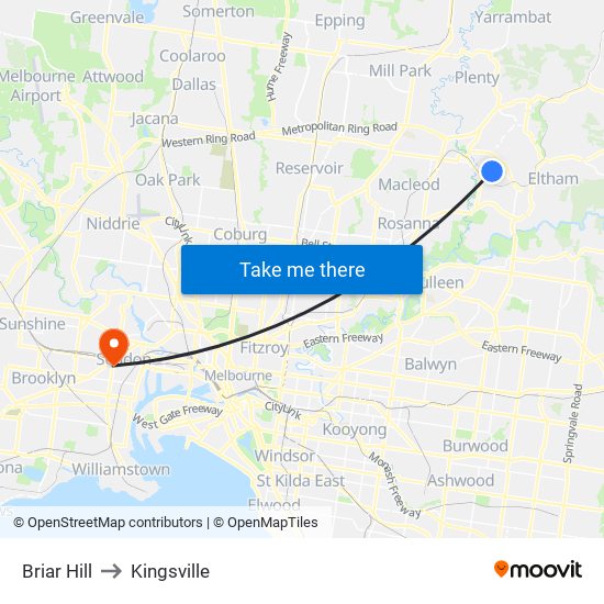 Briar Hill to Kingsville map