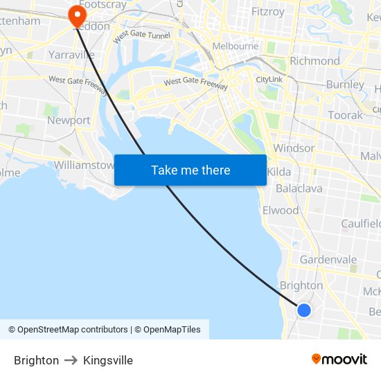 Brighton to Kingsville map