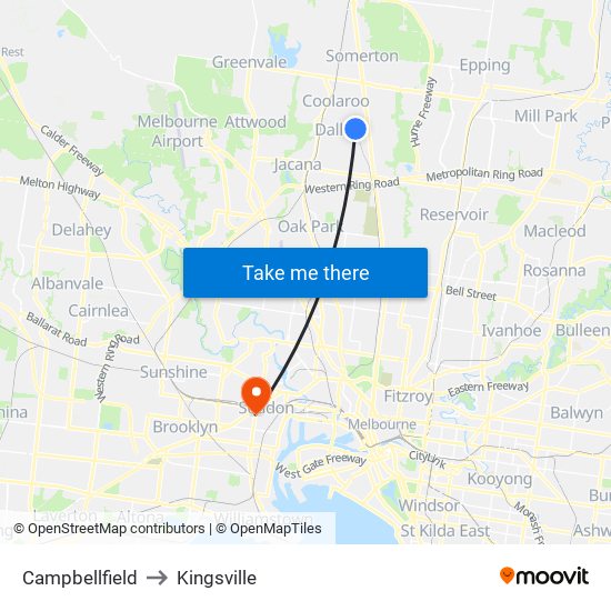 Campbellfield to Kingsville map