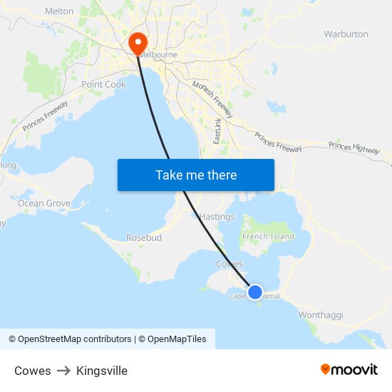 Cowes to Kingsville map