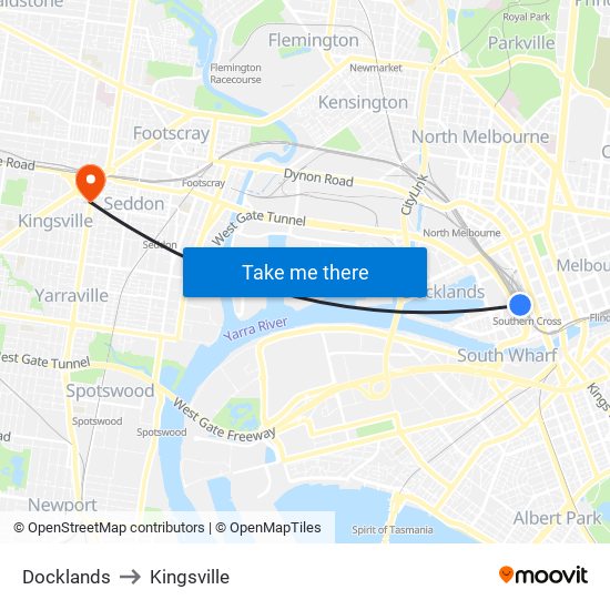 Docklands to Kingsville map