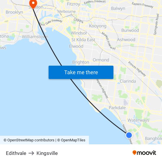 Edithvale to Kingsville map