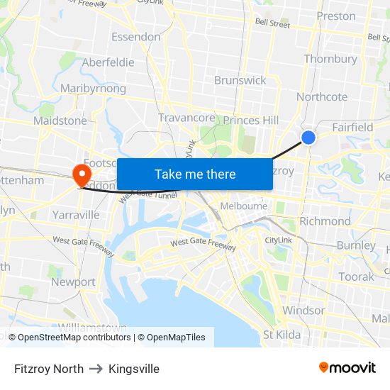 Fitzroy North to Kingsville map