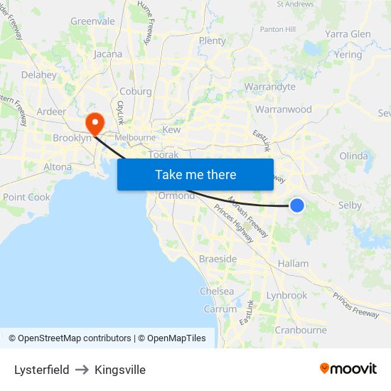 Lysterfield to Kingsville map