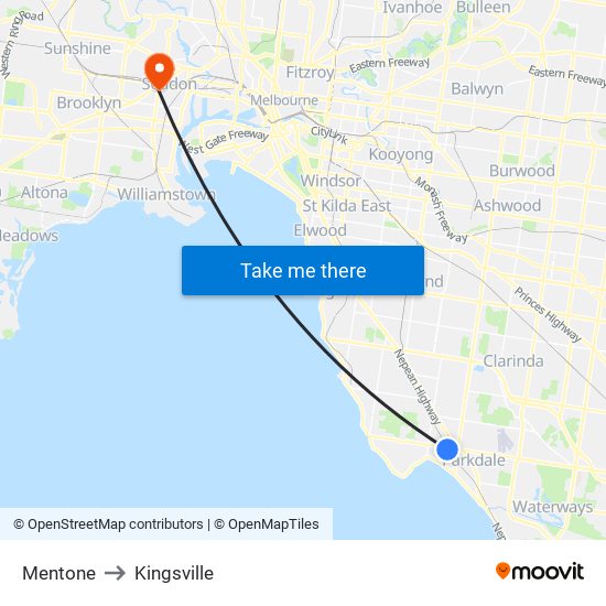 Mentone to Kingsville map