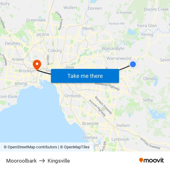 Mooroolbark to Kingsville map