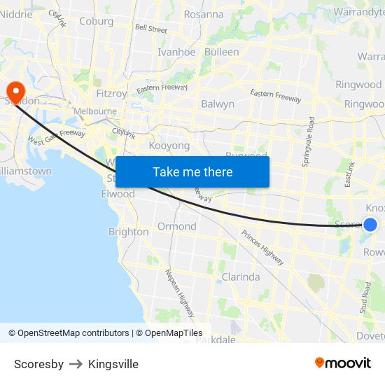 Scoresby to Kingsville map