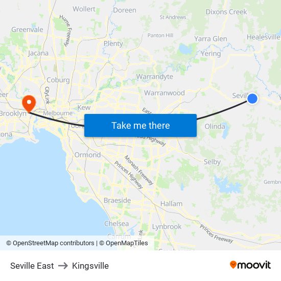 Seville East to Kingsville map