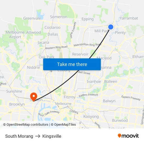 South Morang to Kingsville map