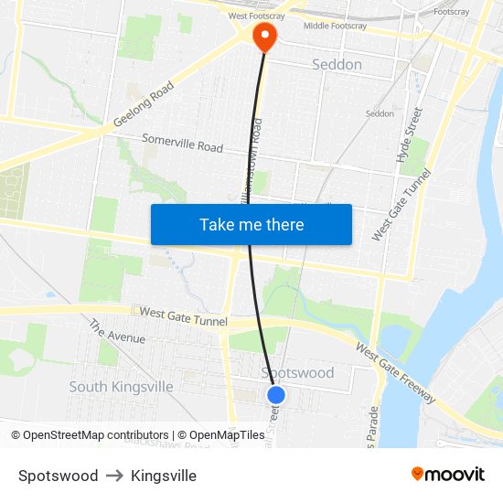 Spotswood to Kingsville map