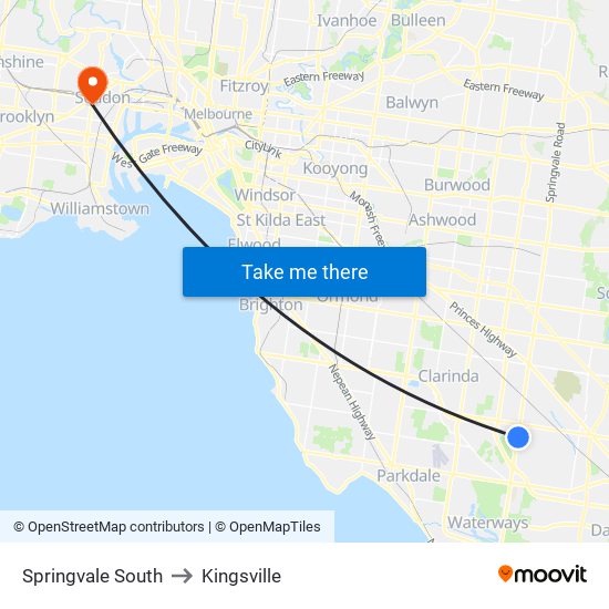 Springvale South to Kingsville map