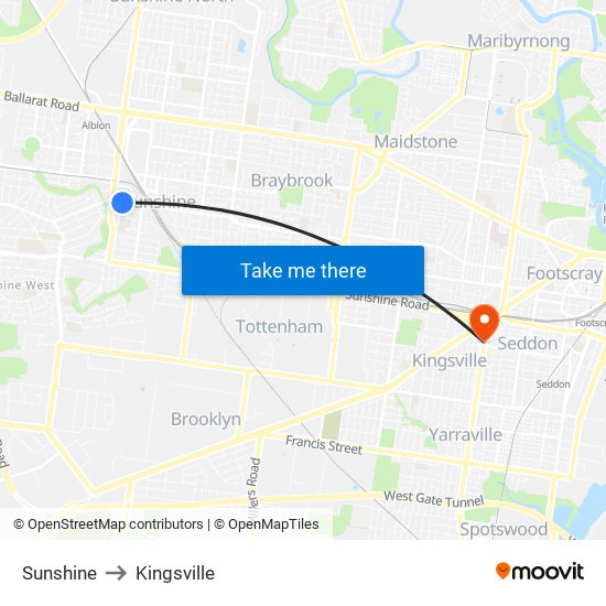 Sunshine to Kingsville map